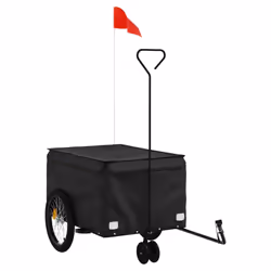 vidaXL Bike Cargo Trailer Bike Carriage Bicycle Wagon Trailer with Flag Iron - black, 124 x 53 x 45 cm