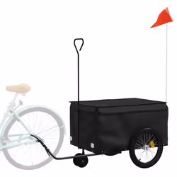 vidaXL Bike Cargo Trailer Bike Carriage Bicycle Wagon Trailer with Flag Iron - black, 124 x 53 x 45 cm