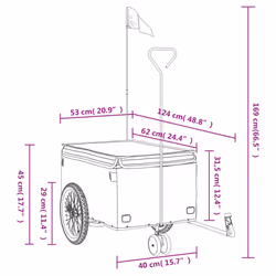 vidaXL Bike Cargo Trailer Bike Carriage Bicycle Wagon Trailer with Flag Iron - black, 124 x 53 x 45 cm