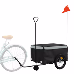 vidaXL Bike Cargo Trailer Bike Carriage Bicycle Wagon Trailer with Flag Iron - grey, 62.5 x 124 x 52 cm - Additional view 2