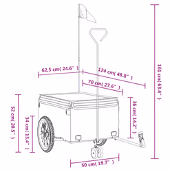 vidaXL Bike Cargo Trailer Bike Carriage Bicycle Wagon Trailer with Flag Iron - grey, 62.5 x 124 x 52 cm - Additional view 3