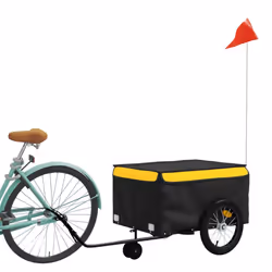 vidaXL Bike Cargo Trailer Bike Carriage Bicycle Wagon Trailer with Flag Iron - yellow, 62.5 x 124 x 52 cm - Additional view 2