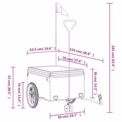 vidaXL Bike Cargo Trailer Bike Carriage Bicycle Wagon Trailer with Flag Iron - yellow, 62.5 x 124 x 52 cm - Additional view 3