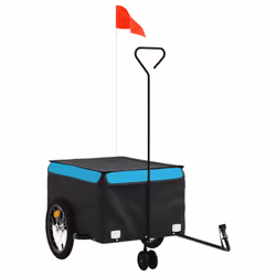 vidaXL Bike Cargo Trailer Bike Carriage Bicycle Wagon Trailer with Flag Iron - blue, 62.5 x 124 x 52 cm
