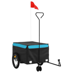vidaXL Bike Cargo Trailer Bike Carriage Bicycle Wagon Trailer with Flag Iron - blue, 62.5 x 124 x 52 cm