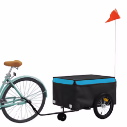 vidaXL Bike Cargo Trailer Bike Carriage Bicycle Wagon Trailer with Flag Iron - blue, 62.5 x 124 x 52 cm