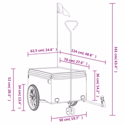 vidaXL Bike Cargo Trailer Bike Carriage Bicycle Wagon Trailer with Flag Iron - blue, 62.5 x 124 x 52 cm