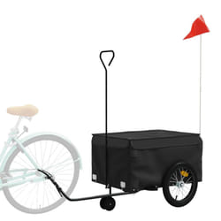 vidaXL Bike Cargo Trailer Bike Carriage Bicycle Wagon Trailer with Flag Iron - black, 62.5 x 124 x 52 cm