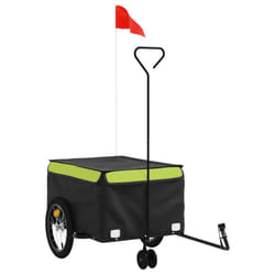 vidaXL Bike Cargo Trailer Bike Carriage Bicycle Wagon Trailer with Flag Iron - green, 62.5 x 124 x 52 cm