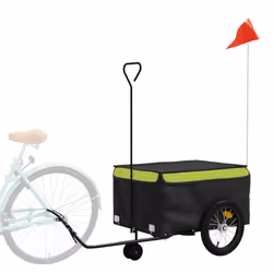 vidaXL Bike Cargo Trailer Bike Carriage Bicycle Wagon Trailer with Flag Iron - green, 62.5 x 124 x 52 cm