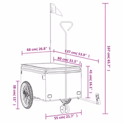 vidaXL Bike Cargo Trailer Bike Carriage Bicycle Wagon Trailer with Flag Iron - red, 137 x 68 x 59 cm - Additional view 3