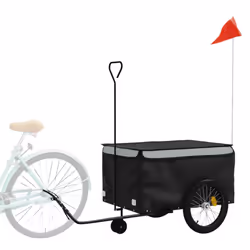 vidaXL Bike Cargo Trailer Bike Carriage Bicycle Wagon Trailer with Flag Iron - grey, 137 x 68 x 59 cm - Additional view 2