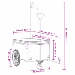 vidaXL Bike Cargo Trailer Bike Carriage Bicycle Wagon Trailer with Flag Iron - yellow, 137 x 68 x 59 cm - Additional view 3