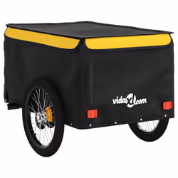 vidaXL Bike Cargo Trailer Bike Carriage Bicycle Wagon Trailer with Flag Iron - yellow, 137 x 68 x 59 cm - Additional view 7
