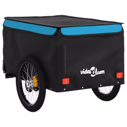 vidaXL Bike Cargo Trailer Bike Carriage Bicycle Wagon Trailer with Flag Iron - blue, 137 x 68 x 59 cm - Additional view 7