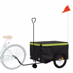 vidaXL Bike Cargo Trailer Bike Carriage Bicycle Wagon Trailer with Flag Iron - green, 137 x 68 x 59 cm - Additional view 2