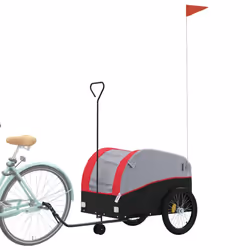 vidaXL Bike Trailer Bicycle Cargo Trailer Bike Cart Black and Red 45 kg Iron - red, 63 x 126 x 63 cm