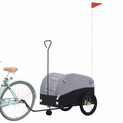 vidaXL Bike Trailer Bicycle Cargo Trailer Bike Cart Black and Red 45 kg Iron - grey, 63 x 126 x 63 cm - Additional view 2