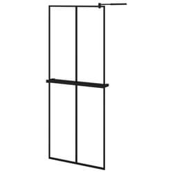 vidaXL Walk-in Shower Wall with Shelf Black ESG Glass and Aluminium Enclosure