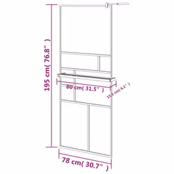 vidaXL Walk-in Shower Wall Bath Enclosure with Shelf ESG Glass and Aluminium - black, 80 x 195 cm/pattern 2