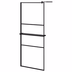 vidaXL Walk-in Shower Wall Bath Enclosure with Shelf ESG Glass and Aluminium - black, 80 x 195 cm/frosted