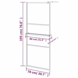 vidaXL Walk-in Shower Wall Bath Enclosure with Shelf ESG Glass and Aluminium - black, 80 x 195 cm/frosted