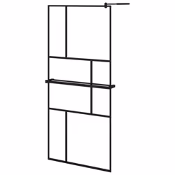 vidaXL Walk-in Shower Wall Bath Enclosure with Shelf ESG Glass and Aluminium - black, 90 x 195 cm/pattern 1