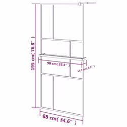 vidaXL Walk-in Shower Wall Bath Enclosure with Shelf ESG Glass and Aluminium - black, 90 x 195 cm/pattern 1