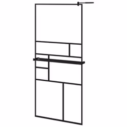 vidaXL Walk-in Shower Wall Bath Enclosure with Shelf ESG Glass and Aluminium - black, 90 x 195 cm/pattern 2