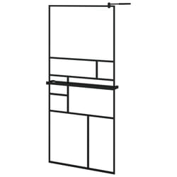 vidaXL Walk-in Shower Wall Bath Enclosure with Shelf ESG Glass and Aluminium - black, 90 x 195 cm/pattern 2