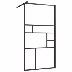 vidaXL Walk-in Shower Wall Bath Enclosure with Shelf ESG Glass and Aluminium - black, 90 x 195 cm/pattern 2
