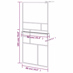 vidaXL Walk-in Shower Wall Bath Enclosure with Shelf ESG Glass and Aluminium - black, 90 x 195 cm/pattern 2