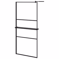 vidaXL Walk-in Shower Wall Bath Enclosure with Shelf ESG Glass and Aluminium - black, 90 x 195 cm/frosted