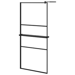vidaXL Walk-in Shower Wall Bath Enclosure with Shelf ESG Glass and Aluminium - black, 90 x 195 cm/frosted