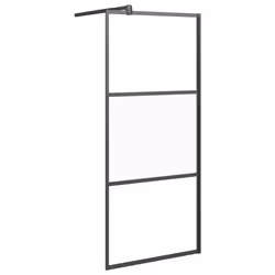 vidaXL Walk-in Shower Wall Bath Enclosure with Shelf ESG Glass and Aluminium - black, 90 x 195 cm/frosted