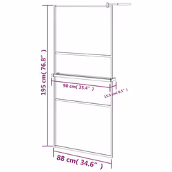 vidaXL Walk-in Shower Wall Bath Enclosure with Shelf ESG Glass and Aluminium - black, 90 x 195 cm/frosted