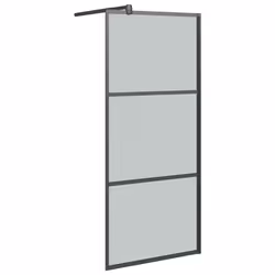 vidaXL Walk-in Shower Wall Bath Enclosure with Shelf ESG Glass and Aluminium - black, 90 x 195 cm