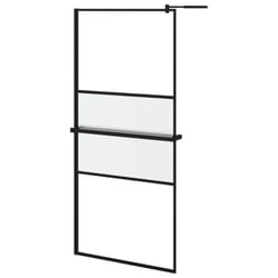 vidaXL Walk-in Shower Wall Bath Enclosure with Shelf ESG Glass and Aluminium - black, 100 x 195 cm/frosted