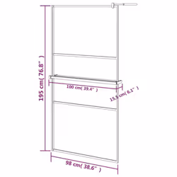 vidaXL Walk-in Shower Wall Bath Enclosure with Shelf ESG Glass and Aluminium - black, 100 x 195 cm/frosted
