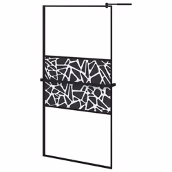 vidaXL Walk-in Shower Wall Bath Enclosure with Shelf ESG Glass and Aluminium - black, 100 x 195 cm/stone design