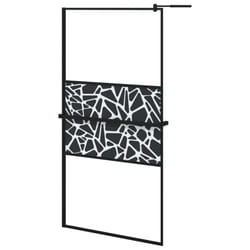 vidaXL Walk-in Shower Wall Bath Enclosure with Shelf ESG Glass and Aluminium - black, 100 x 195 cm/stone design