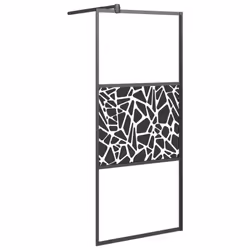 vidaXL Walk-in Shower Wall Bath Enclosure with Shelf ESG Glass and Aluminium - black, 100 x 195 cm/stone design