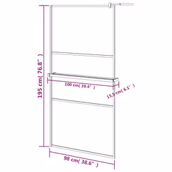 vidaXL Walk-in Shower Wall Bath Enclosure with Shelf ESG Glass and Aluminium - black, 100 x 195 cm/stone design