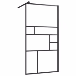 vidaXL Walk-in Shower Wall Bath Enclosure with Shelf ESG Glass and Aluminium - black, 115 x 195 cm/pattern 2
