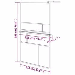 vidaXL Walk-in Shower Wall Bath Enclosure with Shelf ESG Glass and Aluminium - black, 115 x 195 cm/pattern 2