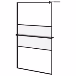 vidaXL Walk-in Shower Wall Bath Enclosure with Shelf ESG Glass and Aluminium - black/frosted, 115 x 195 cm