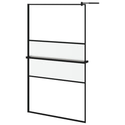vidaXL Walk-in Shower Wall Bath Enclosure with Shelf ESG Glass and Aluminium - black/frosted, 115 x 195 cm