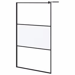 vidaXL Walk-in Shower Wall Bath Enclosure with Shelf ESG Glass and Aluminium - black/frosted, 115 x 195 cm