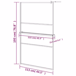 vidaXL Walk-in Shower Wall Bath Enclosure with Shelf ESG Glass and Aluminium - black, 115 x 195 cm