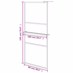 vidaXL Walk-in Shower Wall Bath Enclosure with Shelf ESG Glass and Aluminium - chrome, 100 x 195 cm/2 horizontal bars